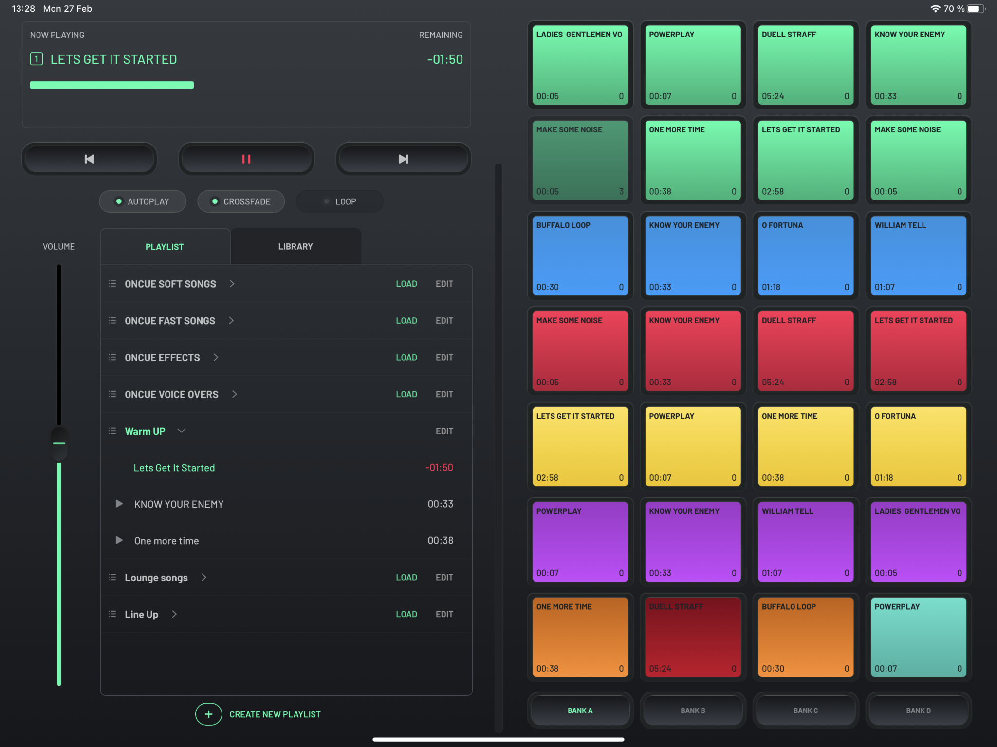 Oncue Interface OnCue – Sound player App – audio player for event & sports